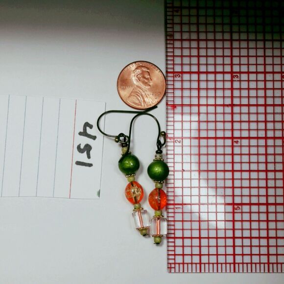 artisan earrings 451#mfs NEW boho green orange beads hatpin victorian antique br - Picture 4 of 5